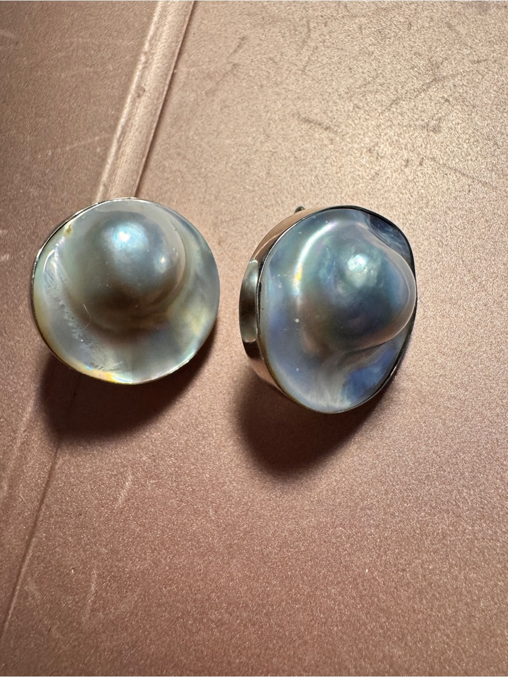 Iridescent Mother Of Pearl Dome Post Earrings - 925 Sterling Silver